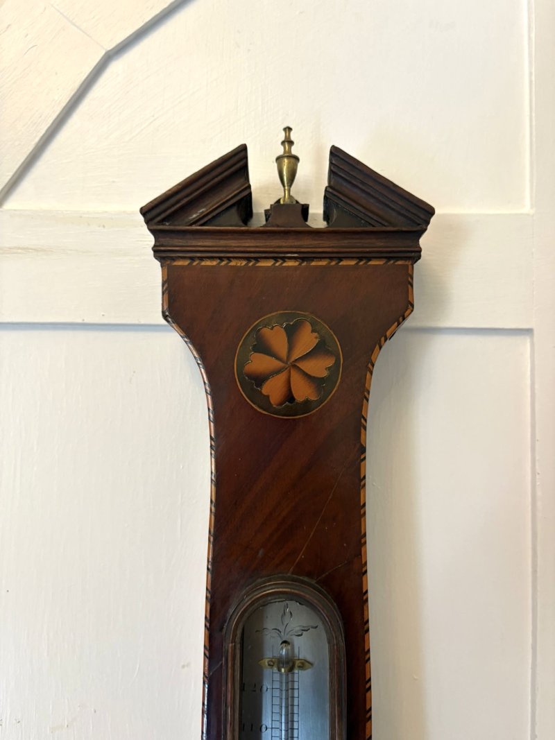 Antique George III Quality Mahogany Shell Inlaid Banjo Barometer - Image 6